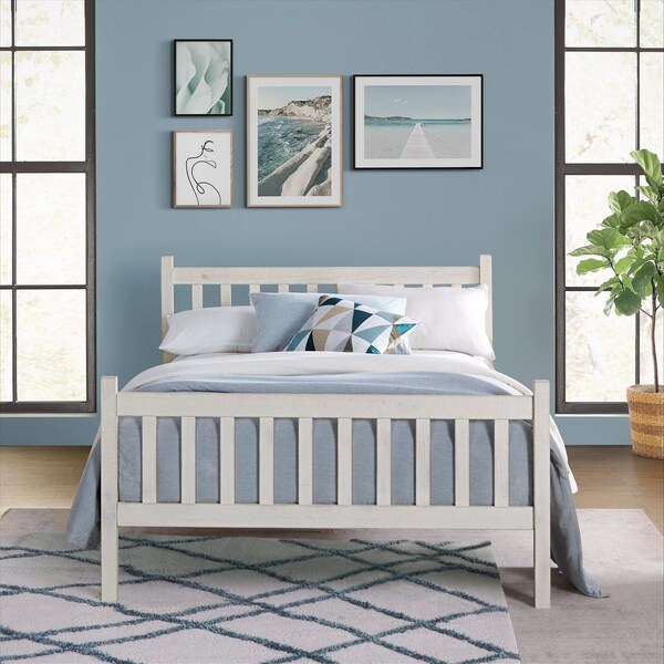 Alaterre Furniture Windsor Wood Slat Full Bed, Driftwood White - ANWI2031