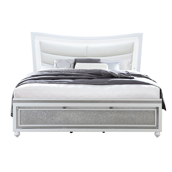Global Furniture Usa Contemporary Glam Glitter, Mirrored Collete White King Bed - 4608