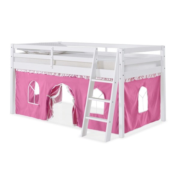 Kd Cama De Bebe Roxy Twin Wood Junior Loft Bed with White with Pink & White Tent - KD3843127