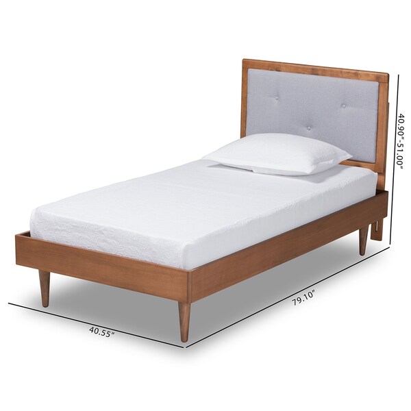 Baxton Studio Saul Mid-Century Light Grey Fabric Upholstered and Walnut Brown Finished Wood Platform Bed-Twin - 191-11522-11158-ZORO