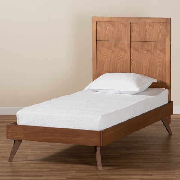 Baxton Studio Noela Mid-Century Modern Walnut Brown Finished Wood Twin Size Platform Bed - 186-11138-11159-ZORO