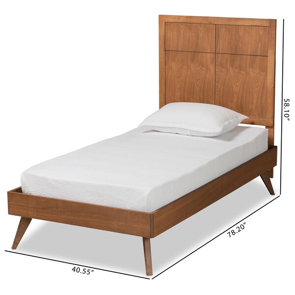 Baxton Studio Noela Mid-Century Modern Walnut Brown Finished Wood Twin Size Platform Bed - 186-11138-11159-ZORO