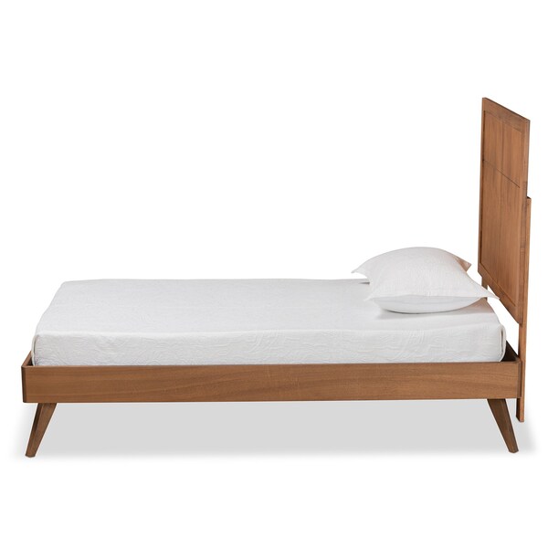 Baxton Studio Noela Mid-Century Modern Walnut Brown Finished Wood Twin Size Platform Bed - 186-11138-11159-ZORO