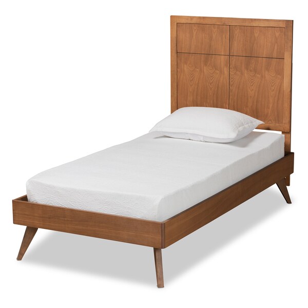 Baxton Studio Noela Mid-Century Modern Walnut Brown Finished Wood Twin Size Platform Bed - 186-11138-11159-ZORO