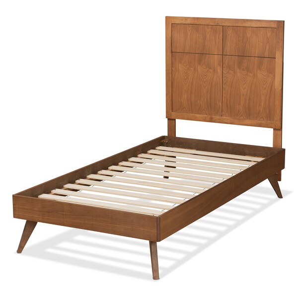Baxton Studio Noela Mid-Century Modern Walnut Brown Finished Wood Twin Size Platform Bed - 186-11138-11159-ZORO