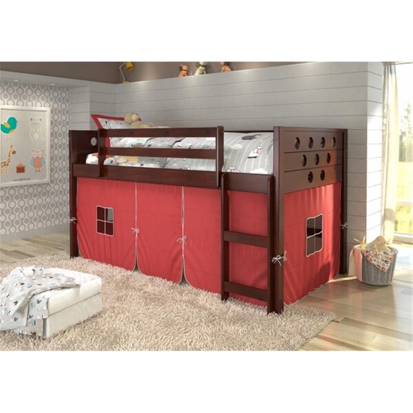 Fixturesfirst PD-780ATCP-R Twin Size Circles Low Red Tent Loft in Dark Cappuccino - FI471960