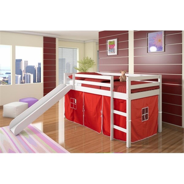 Fixturesfirst PD-750TW-R Twin Size Tent Loft with Slide & Slat-Kits Mattress Ready White & Red - FI485519