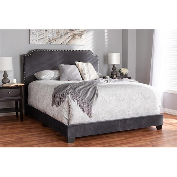 Baxton Studio Baxton Studio Darcy-Grey-Queen Darcy Luxe & Glamour Dark Grey Velvet Upholstered Bed - Queen Size - DARCY-GREY-QUEEN