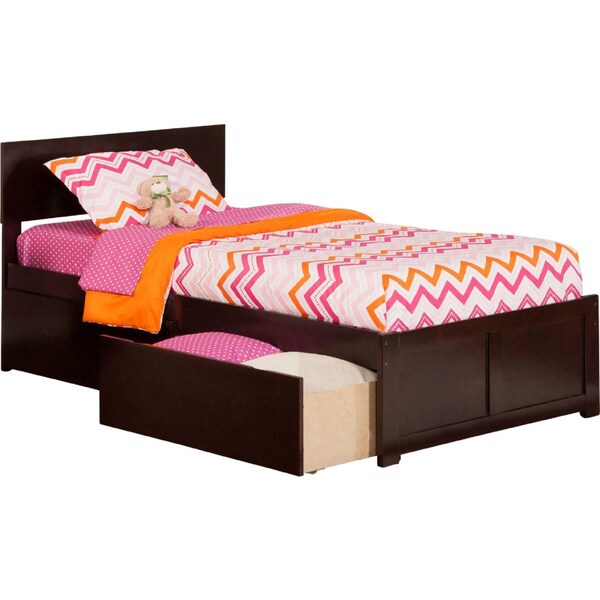 Atlantic Furniture Orlando Flat Panel Foot Board with Urban Bed Drawers, Espresso - Twin Extra Large - AR8112111