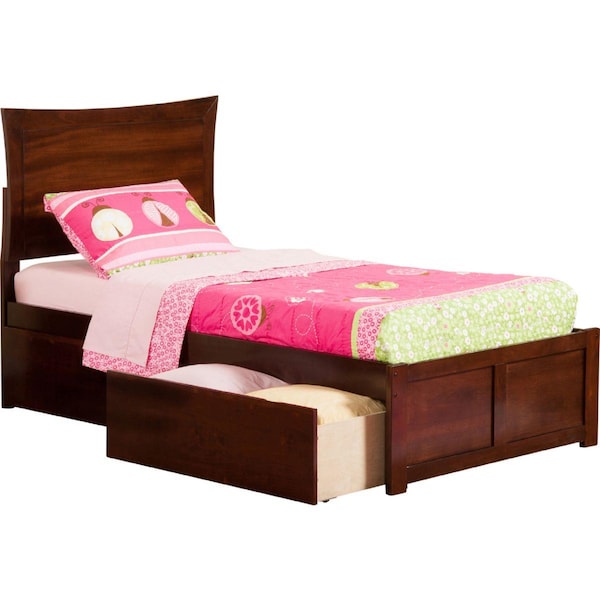 Atlantic Furniture Metro Flat Panel Foot Board with Urban Bed Drawers, Antique Walnut - Twin Extra Large - AR9012114