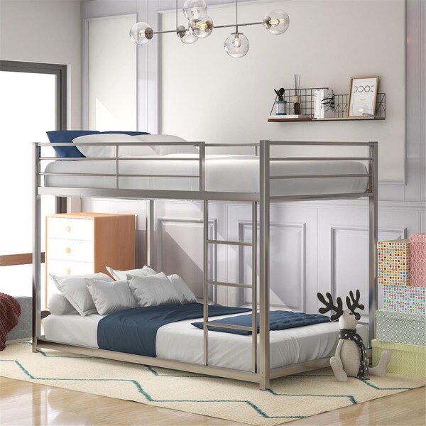 Gfancy Fixtures Silver Twin Size Over Metal Low Bunk Bed - GF3660440