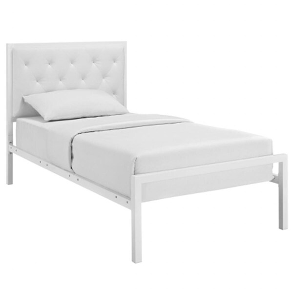 East End Imports Mia Twin Vinyl Platform Bed Frame- White White - MOD-5179-WHI-WHI-SET