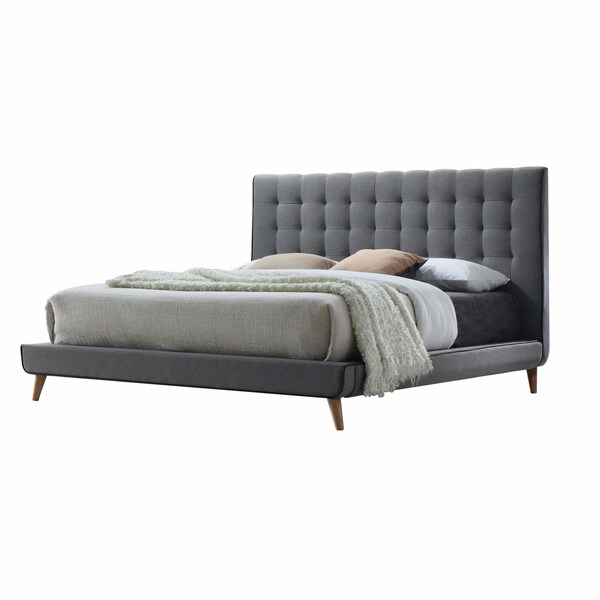 Homeroots 46 x 89 x 69 in. Valda Queen Size Bed Light Gray Fabric - 285879