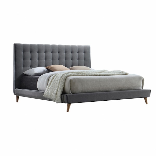 Homeroots 46 x 89 x 69 in. Valda Queen Size Bed Light Gray Fabric - 285879