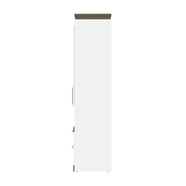 Bestar Orion 124W Queen Murphy Bed and 2 Storage Cabinets with Pull-Out Shelves (125W), White & Walnut Grey - 116870-000017