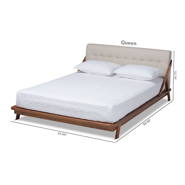 Baxton Studio Sante Mid-Century Beige Upholstered Wood Full Size Platform Bed - 156-9290
