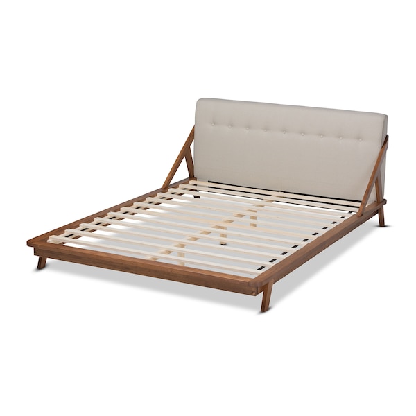 Baxton Studio Sante Mid-Century Beige Upholstered Wood Full Size Platform Bed - 156-9290