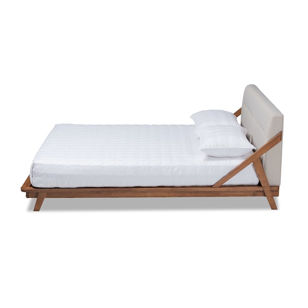 Baxton Studio Sante Mid-Century Beige Upholstered Wood Full Size Platform Bed - 156-9290