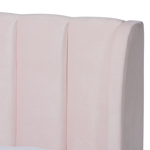 Baxton Studio Saverio Pink Velvet Queen Size Platform Bed with Gold-Tone Legs - 156-9099