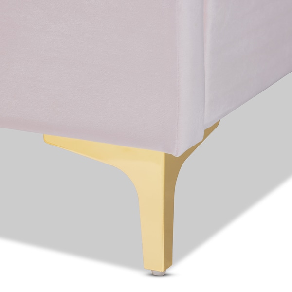 Baxton Studio Saverio Pink Velvet Queen Size Platform Bed with Gold-Tone Legs - 156-9099