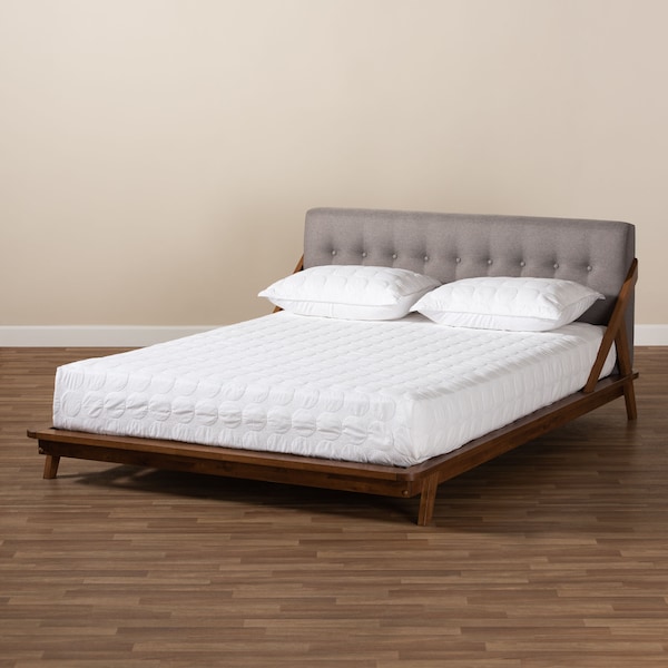 Baxton Studio Sante Mid-Century Grey Upholstered Wood King Size Platform Bed - 156-9289