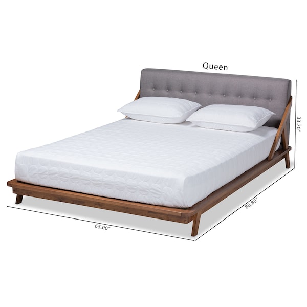 Baxton Studio Sante Mid-Century Grey Upholstered Wood King Size Platform Bed - 156-9289