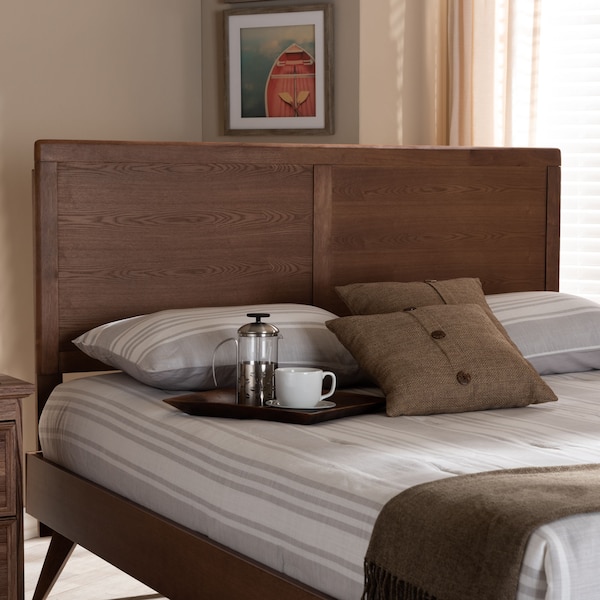 Baxton Studio Raya Mid-Century Walnut Brown Finished Wood Queen Size Headboard - 156-9420