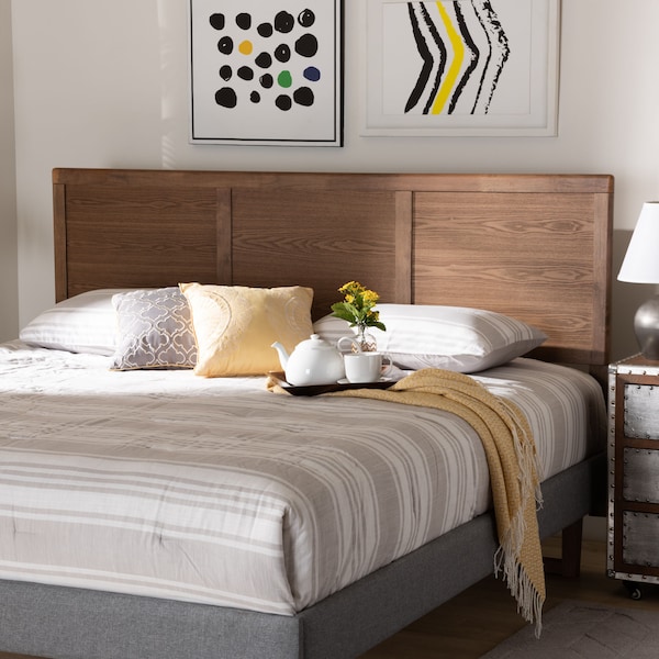 Baxton Studio Raya Mid-Century Walnut Brown Finished Wood King Size Headboard - 156-9421