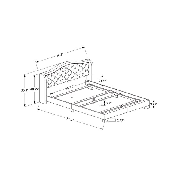 Monarch Specialties Bed, Queen Size, Platform, Bedroom, Frame, Upholstered, Velvet, Wood Legs, Grey, Traditional - I 5967Q