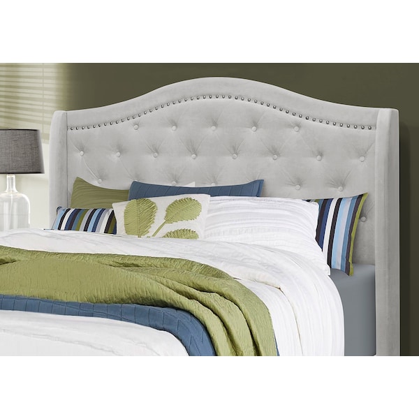 Monarch Specialties Bed, Queen Size, Platform, Bedroom, Frame, Upholstered, Velvet, Wood Legs, Grey, Traditional - I 5967Q