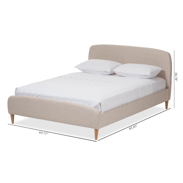 Baxton Studio Mia Mid-Century Light Beige Upholstered Full Size Platform Bed - 135-7409