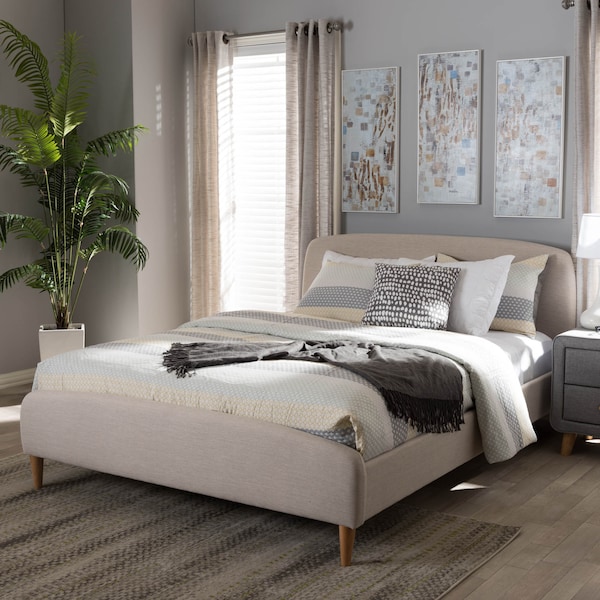 Baxton Studio Mia Mid-Century Light Beige Upholstered Full Size Platform Bed - 135-7409