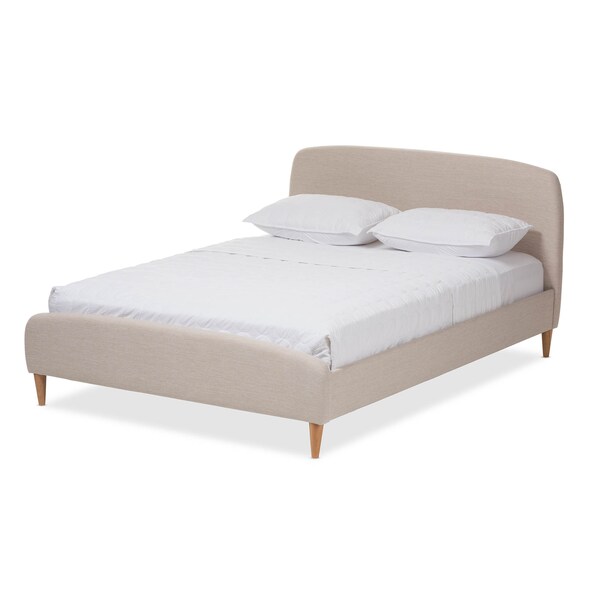 Baxton Studio Mia Mid-Century Light Beige Upholstered Full Size Platform Bed - 135-7409