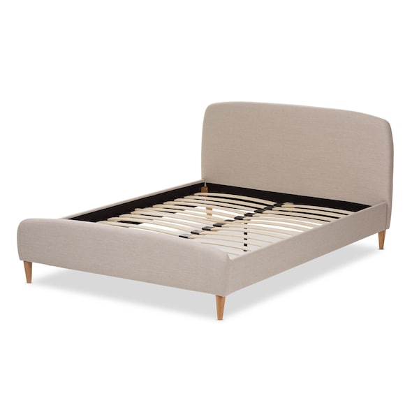 Baxton Studio Mia Mid-Century Light Beige Upholstered Full Size Platform Bed - 135-7409