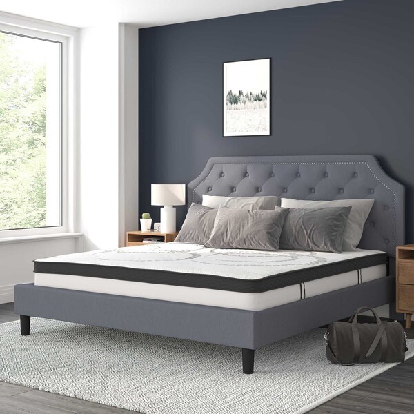 Flash Furniture King Size Lt Gray Fabric Platform Bed w/ Mattress - SL-BM10-12-GG