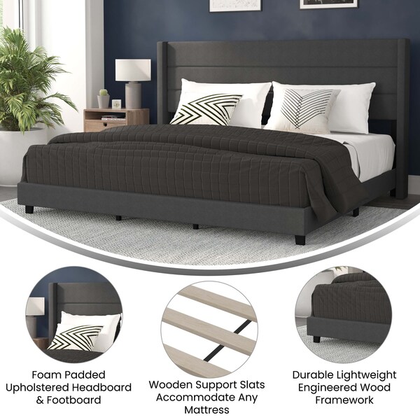 Flash Furniture Charcoal Queen Platform Bed with Headboard - YK-1078-CHAR-K-GG