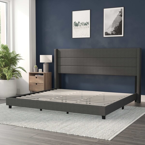 Flash Furniture Charcoal Queen Platform Bed with Headboard - YK-1078-CHAR-K-GG