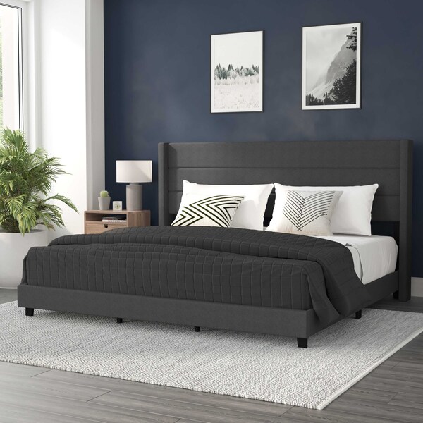 Flash Furniture Charcoal Queen Platform Bed with Headboard - YK-1078-CHAR-K-GG