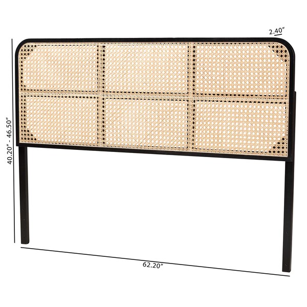 Bali & Pari Lainer Modern Bohemian Black Finished Bayur Wood and Natural Rattan Queen Size Headboard - 236-13327-ZORO