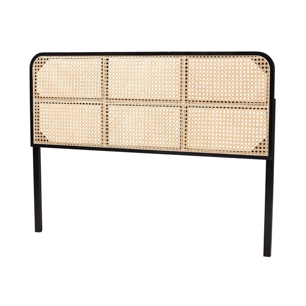 Bali & Pari Lainer Modern Bohemian Black Finished Bayur Wood and Natural Rattan Queen Size Headboard - 236-13327-ZORO