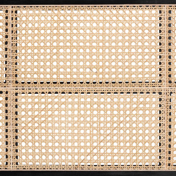 Bali & Pari Lainer Modern Bohemian Black Finished Bayur Wood and Natural Rattan Queen Size Headboard - 236-13327-ZORO