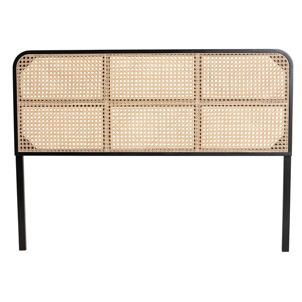 Bali & Pari Lainer Modern Bohemian Black Finished Bayur Wood and Natural Rattan Queen Size Headboard - 236-13327-ZORO