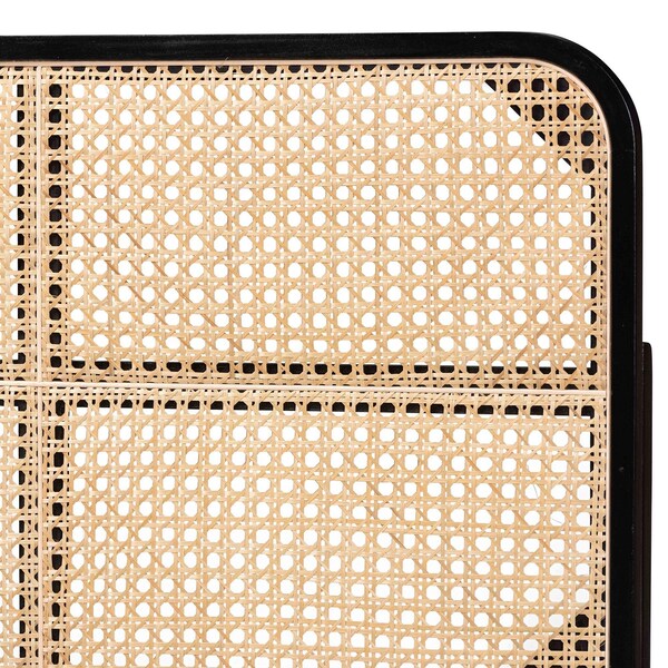 Bali & Pari Lainer Modern Bohemian Black Finished Bayur Wood and Natural Rattan Queen Size Headboard - 236-13327-ZORO