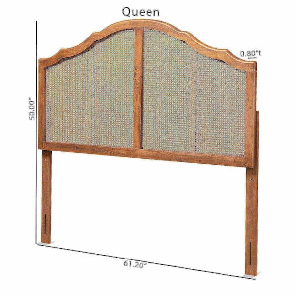 Baxton Studio Iris Vintage Classic Ash Walnut Finished Wood and Synthetic Rattan King Size Arched Headboard - 181-11131-ZORO