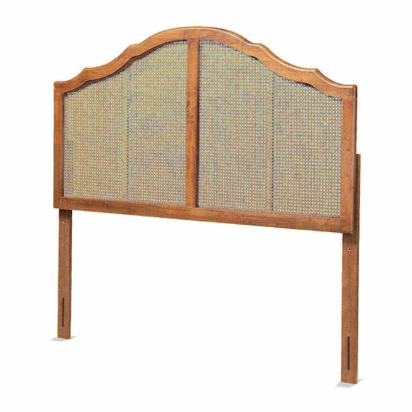 Baxton Studio Iris Vintage Classic Ash Walnut Finished Wood and Synthetic Rattan King Size Arched Headboard - 181-11131-ZORO