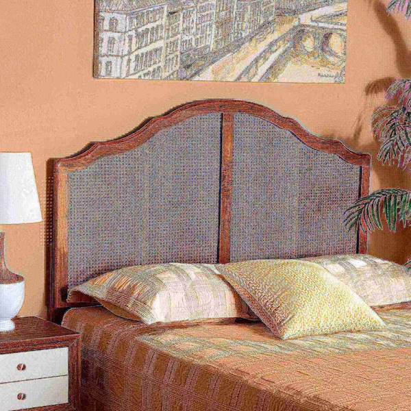 Baxton Studio Iris Vintage Classic Ash Walnut Finished Wood and Synthetic Rattan King Size Arched Headboard - 181-11131-ZORO