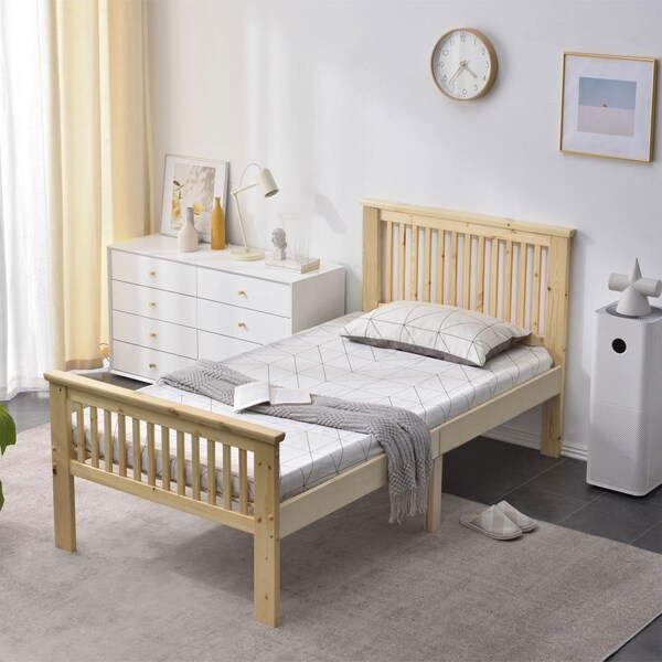 Kd Muebles De Dormitorio 39 x 42 x 79 in. Jassmine Solid Wood Platform Pine Twin Size Bed, Natural - KD2536516