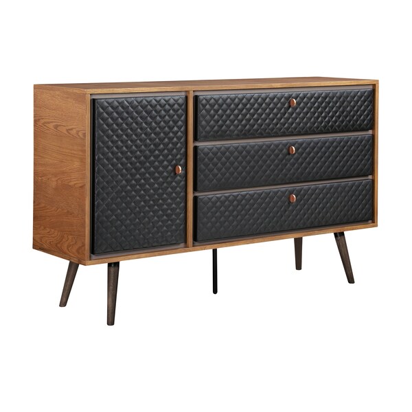 Armen Living Coco Rustic 4 piece Upholstered Platform Bedroom Set in Queen with Dresser and 2 Nightstands - SETCOBDQN4B