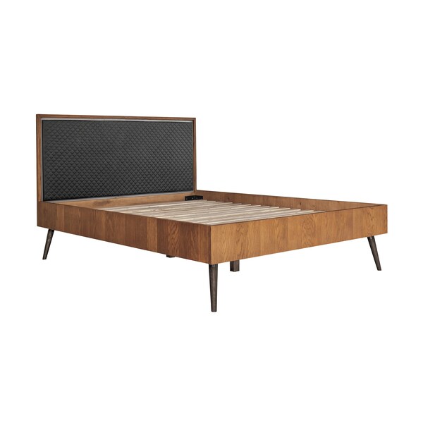 Armen Living Coco Rustic 4 piece Upholstered Platform Bedroom Set in Queen with Dresser and 2 Nightstands - SETCOBDQN4B