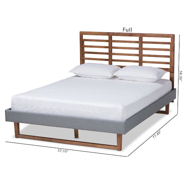 Baxton Studio Rina Dark Grey Upholstered and Ash Walnut Wood Queen Size Platform Bed - 164-9414-9423